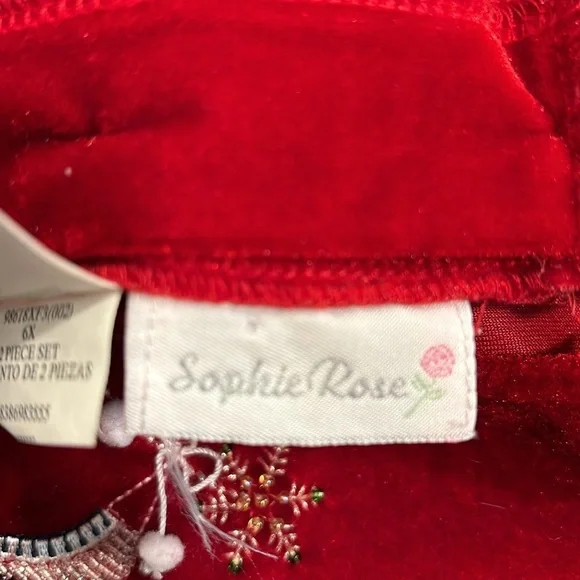 🎄 Sophie Rose Red Velvet Christmas Dress withh Holiday Embellishments size 6X - Picture 11 of 14
